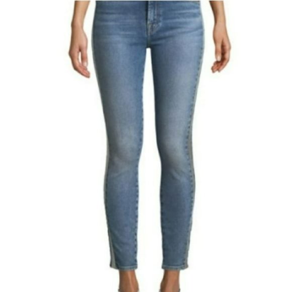 7 For All Mankind Ankle Skinny Jean High Waist Gold Stripe Blue Women's 27 - Picture 6 of 15